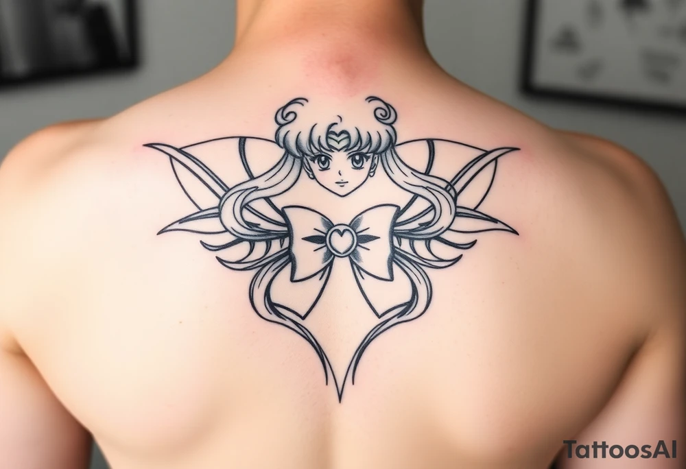 full color tattoo of sailor moon's full body, make it feminine and realistic tattoo idea