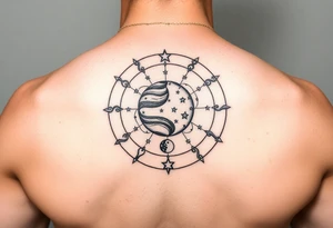 Zodiac constellation with Jupiter mars and the moon with lots of stars tattoo idea