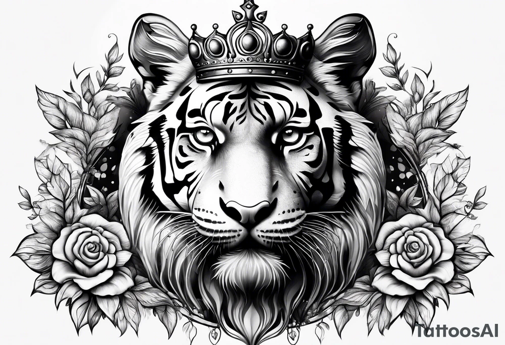 Tiger with 3 eyes and crown tattoo idea