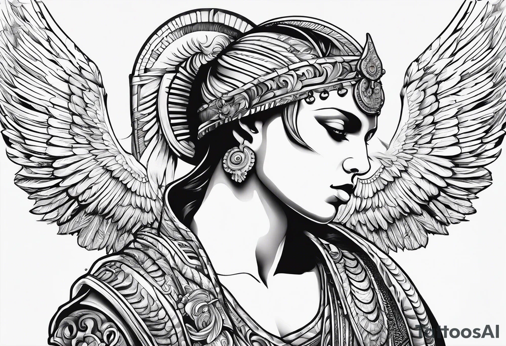 warrior ,
 ram's horns, angel's wings tattoo idea