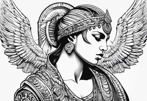 warrior ,
 ram's horns, angel's wings tattoo idea