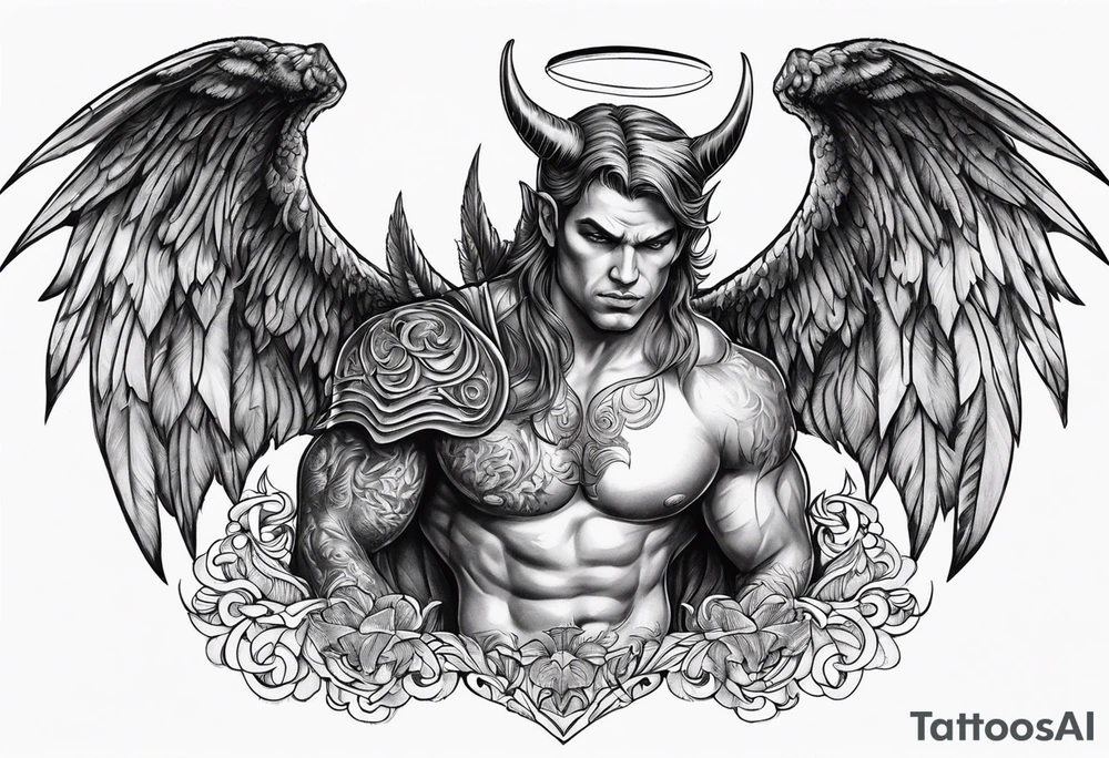 Devil with angel wings aggressive tattoo idea