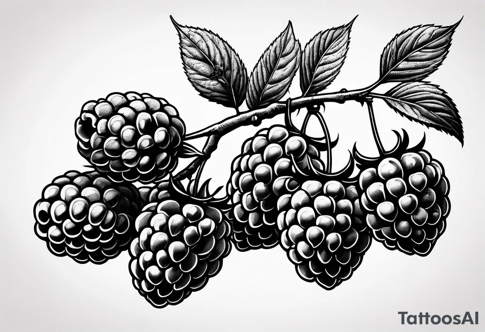 a single raspberry branch that is hanging upside down with small raspberries on it tattoo idea
