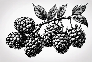 a single raspberry branch that is hanging upside down with small raspberries on it tattoo idea