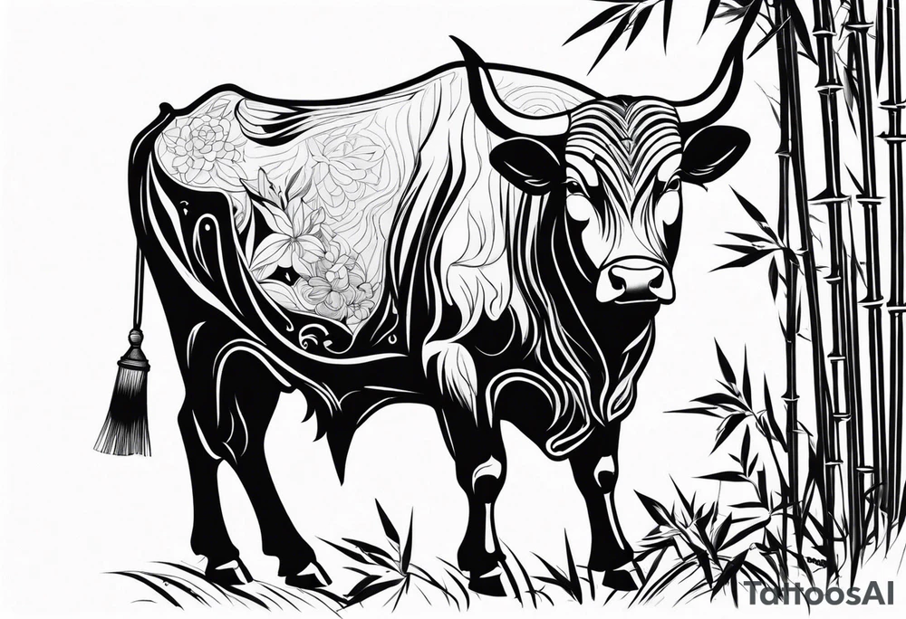 vietnamese ox in a bamboo field tattoo idea