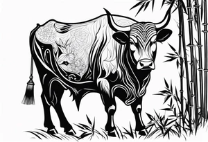 vietnamese ox in a bamboo field tattoo idea