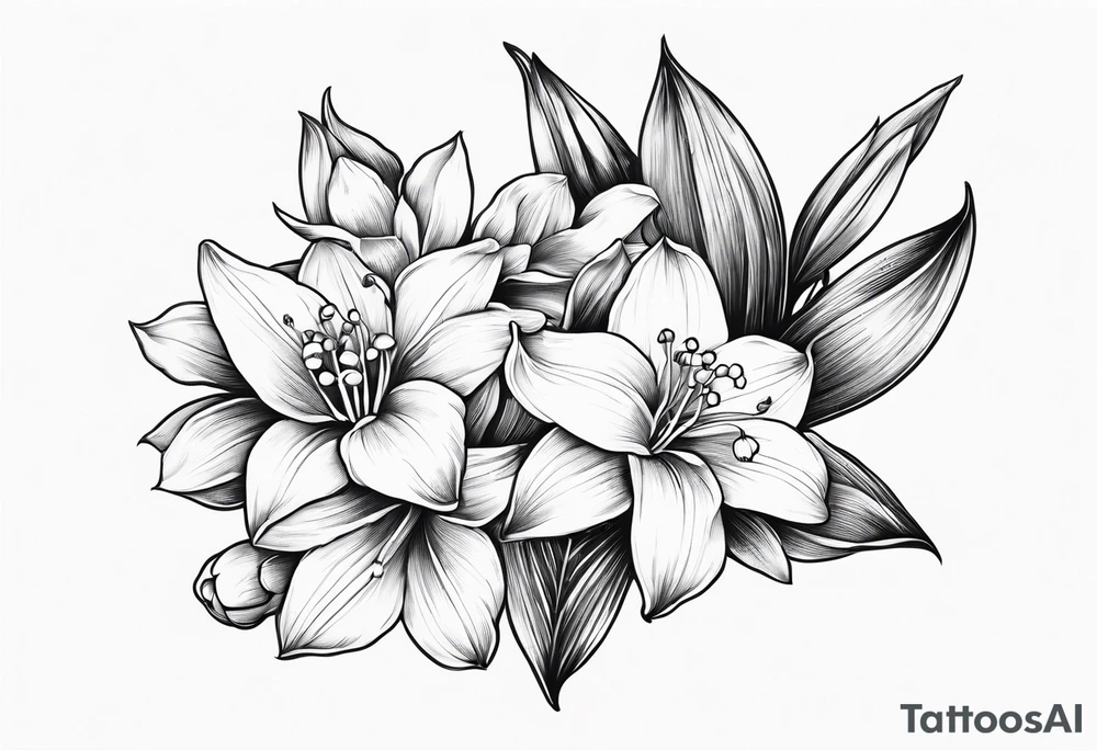 Small lily of the valley flower, small larkspur flower, small narcissus flower tattoo idea