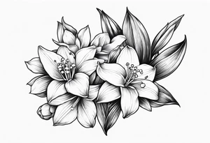Small lily of the valley flower, small larkspur flower, small narcissus flower tattoo idea
