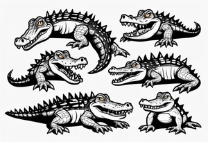 drunk crying cute cartoon crocodile full body tattoo idea