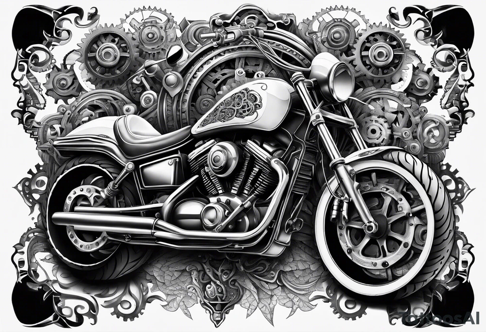 a drawing of a motorcycle made out of gears tattoo idea