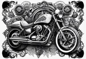 a drawing of a motorcycle made out of gears tattoo idea