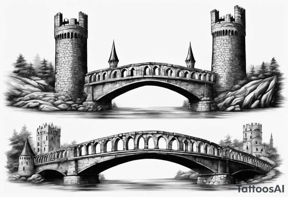 a short, completely horizontal bridge linking the top of two medieval towers together tattoo idea