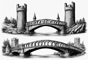 a short, completely horizontal bridge linking the top of two medieval towers together tattoo idea