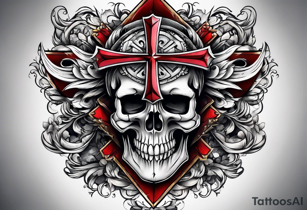 cross on top of a skull tattoo idea