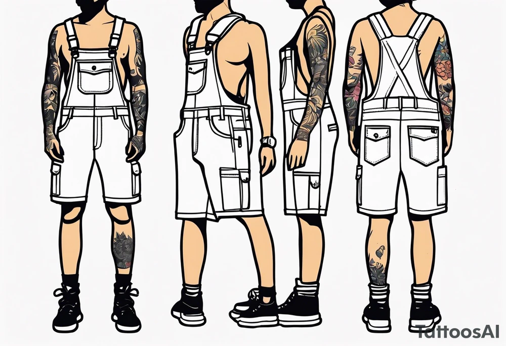 outlined overalls-shorts tattoo idea