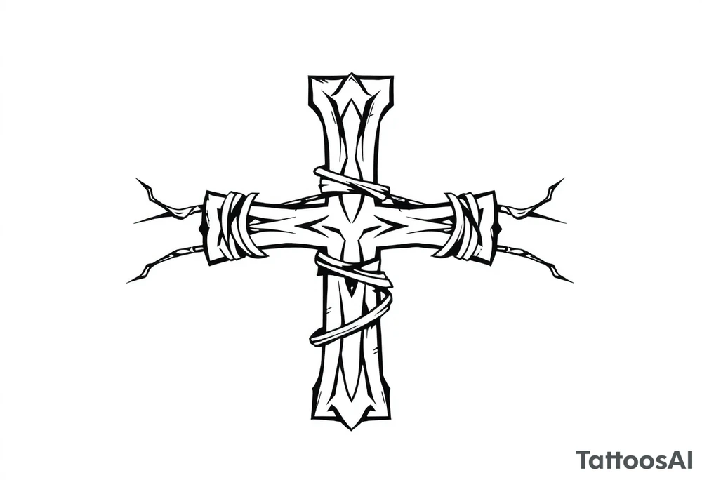 Cross wrapped in barb wire tattoo idea