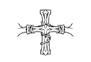 Cross wrapped in barb wire tattoo idea