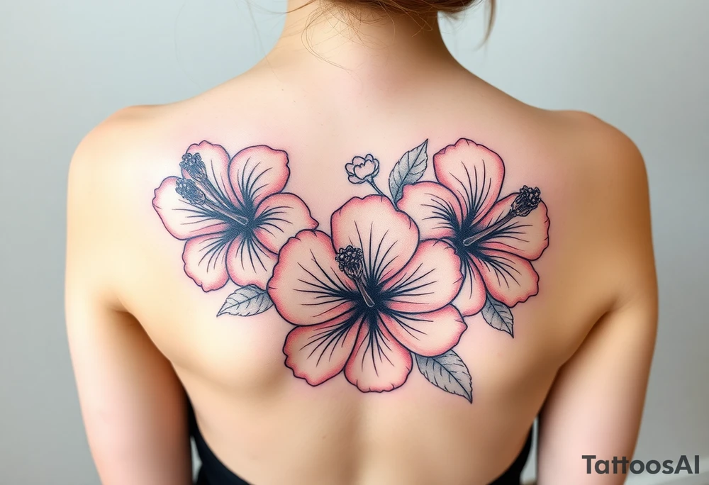 3 hibiscus flowers with flower decor tattoo idea