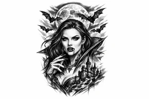 female vampire,bats,moon. tattoo idea