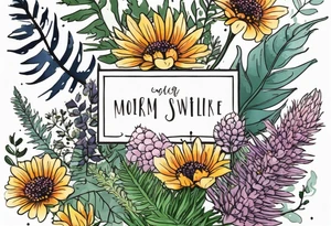 small vertical mixed wildflower bouquet with ferns, thistle and with color tattoo idea