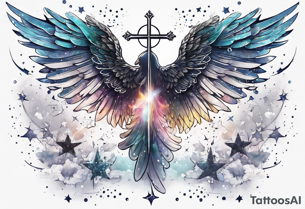 Constellation, Angel wing , snow , cross tattoo idea