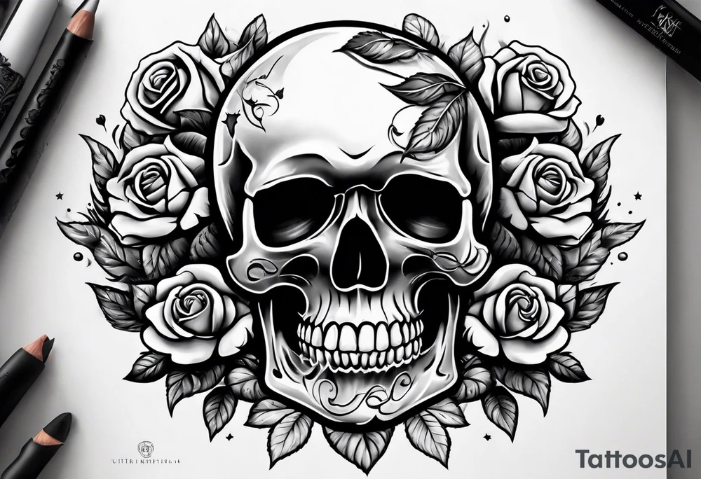 Roses stuffed inside a skull covered in smoke tattoo idea