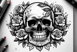 Roses stuffed inside a skull covered in smoke tattoo idea