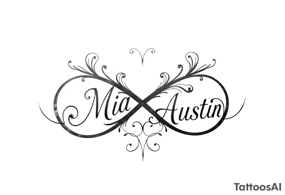 Infinity symbol with the name's Mia and Austin tattoo idea