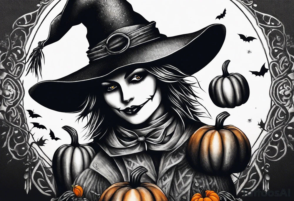 Scarecrow with pumpkins tattoo idea