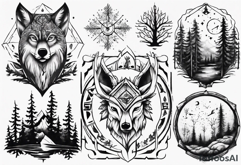 Full sholder, Nordic, forest, time, presence tattoo idea
