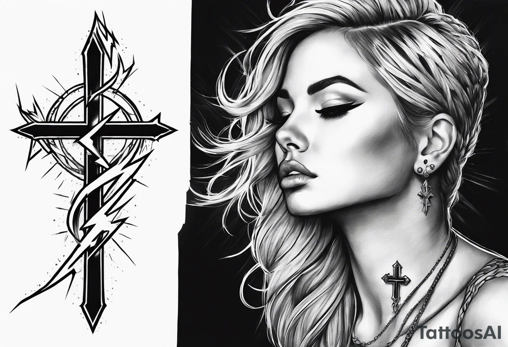 Lightning bolt through a cross tattoo idea