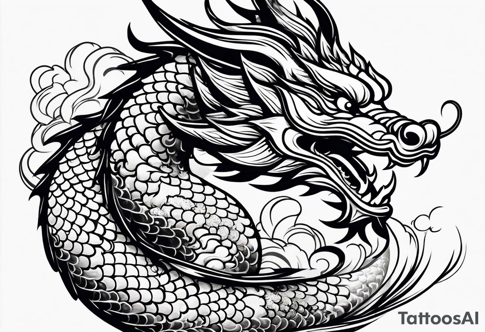 Chinese Māori dragon, koi, water, black, shoulder tattoo idea