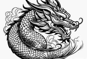 Chinese Māori dragon, koi, water, black, shoulder tattoo idea