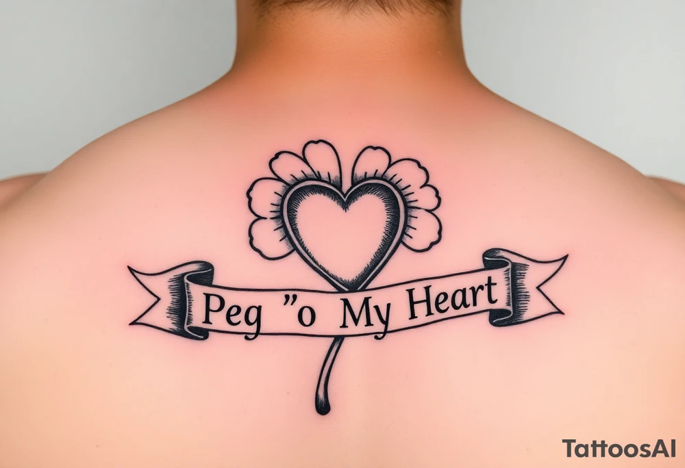 Shamrock with a heart and a banner that says "Peg 'o My Heart" tattoo idea