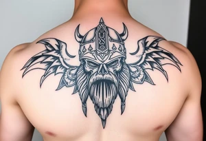 Russian bogatyr with helmet on the chest tattoo idea