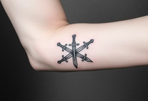 Give me a tattoo based on proverbs 27:17 about iron sharpening iron for me and the guys to get together probably two swords in it want a cross on the handle too tattoo idea