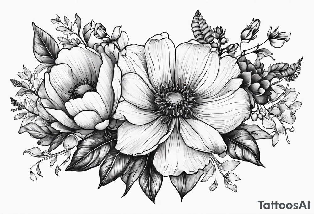 February and October and June birthflowers together small design for ribs tattoo idea