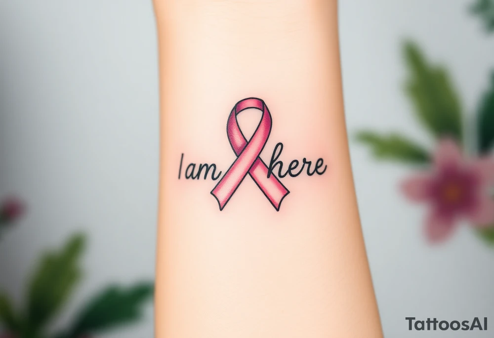 I am here pink ribbon hawaiian tattoo idea