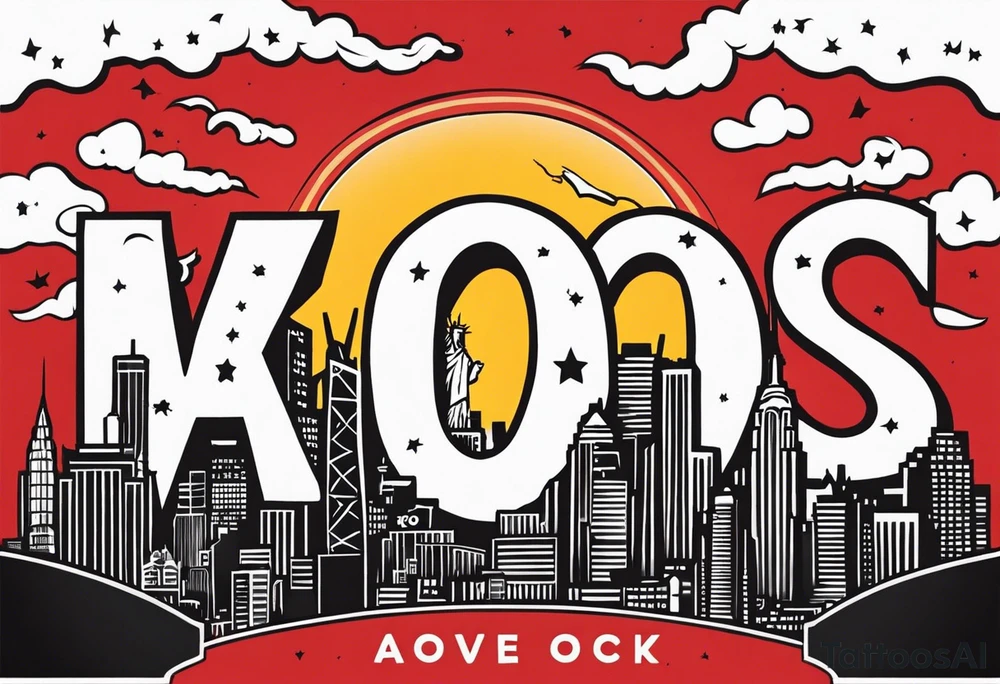 The New York skyline and the letters “A.O.” In the sky across tattoo idea