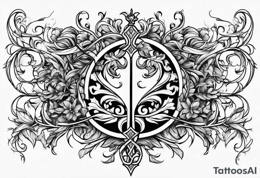 Leafy vines with sword tattoo idea