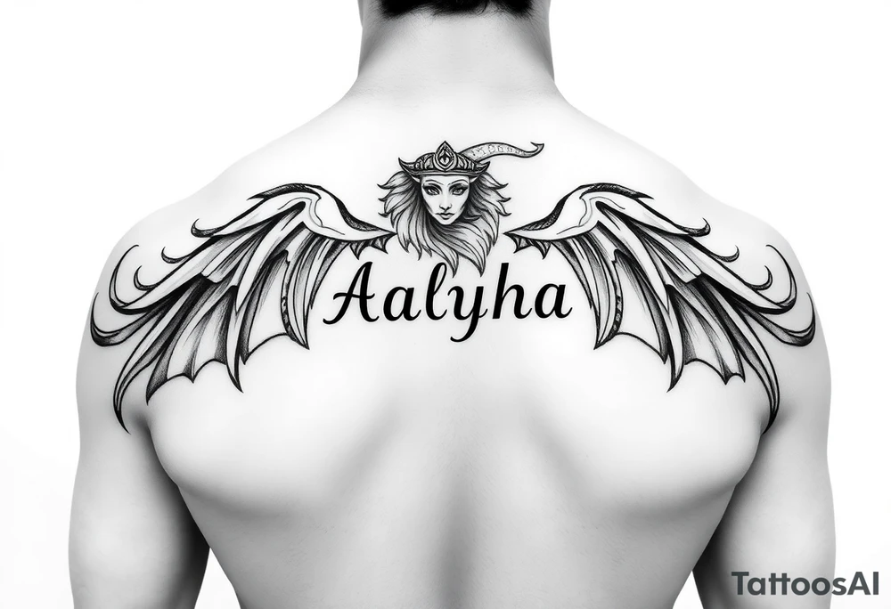 name is Aalyha, zodiac aquarius, white an black realistic thig tattoo idea