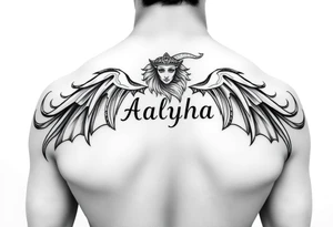 name is Aalyha, zodiac aquarius, white an black realistic thig tattoo idea