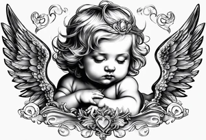 A baby angel with the letters Lev Livet Mens du kan tattoo idea