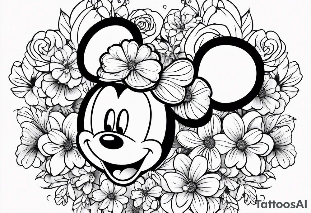 hidden mickey mouse in flowers tattoo idea