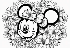 hidden mickey mouse in flowers tattoo idea