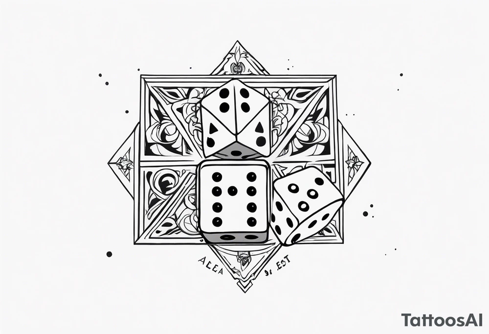 phrase "alea jacta est" surrounded by two dice tattoo idea