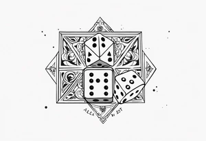 phrase "alea jacta est" surrounded by two dice tattoo idea