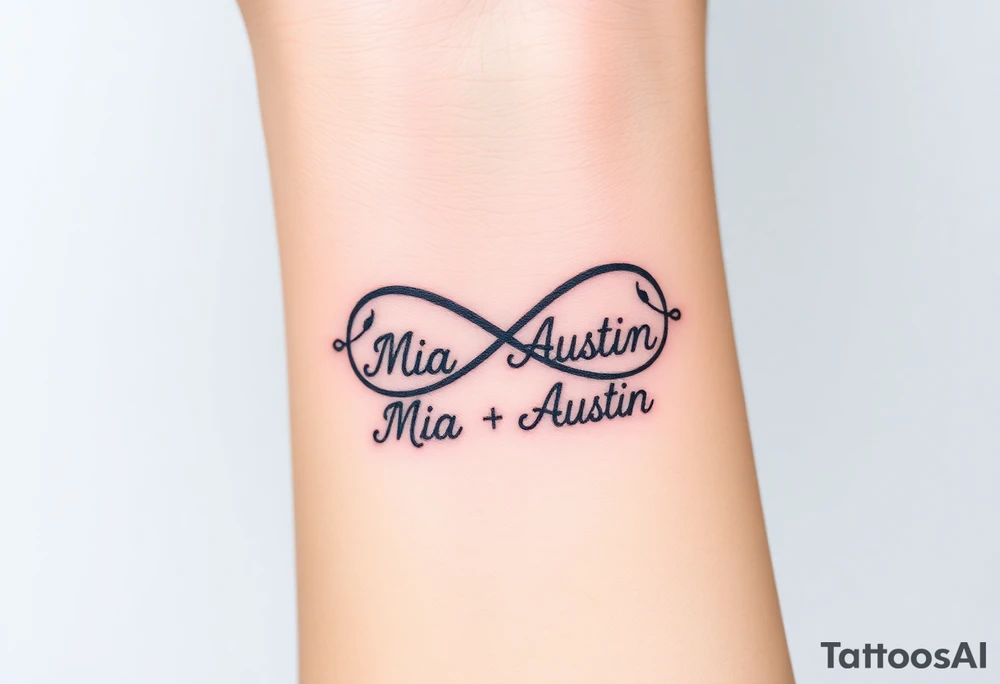 Infinity symbol with the name's Mia and Austin tattoo idea