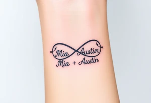 Infinity symbol with the name's Mia and Austin tattoo idea