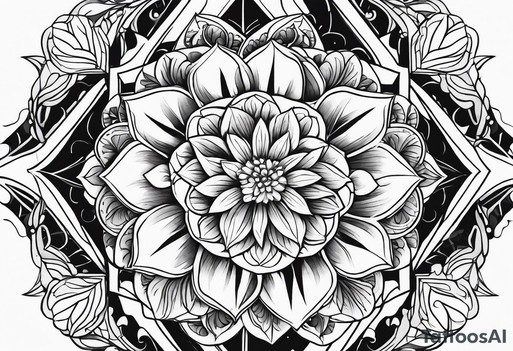 floral geometric shaped into a point tattoo idea